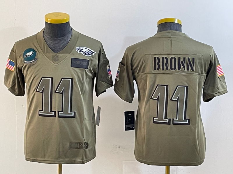 Youth 2025 Philadelphia Eagles #11 Brown green Nike NFL jersey style 1